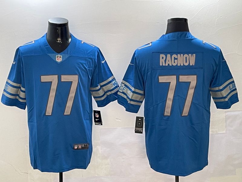 Men Detroit Lions #77 Ragnow Blue Second generation 2024 Nike Limited NFL Jersey style 1